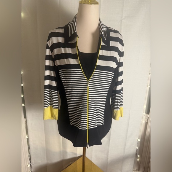 Joseph Ribkoff Striped Zip-Up Jacket Black White Yellow Size 14 - Picture 1 of 11